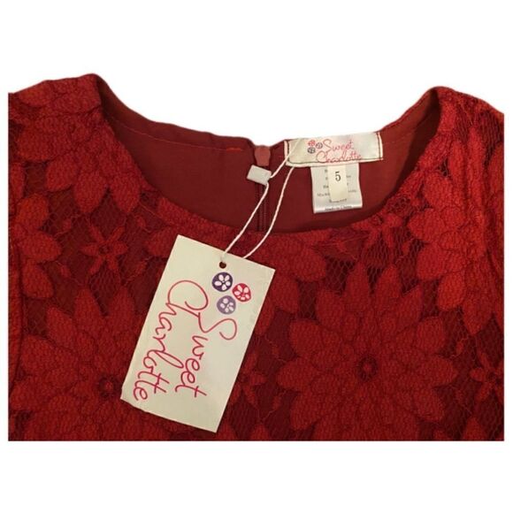 Sweet Charlotte Girls Red Lace Dress, SZ 5 - Picture 2 of 4